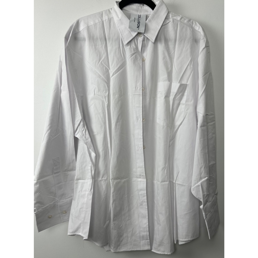 NWOT Collusion Women's 6 White Oversized Tunic Shirt Button Cotton LS Basic C23